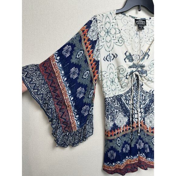 Angie Women’s Sz S Bohemian Top Gipsy Flare Butterfly Sleeves V-Neck Peasant - Picture 4 of 11